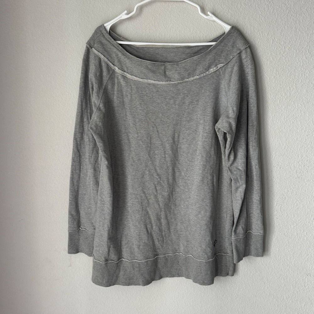 Boston Proper Gray Off the Shoulder Raw Edge Raglan Sweatshirt Large